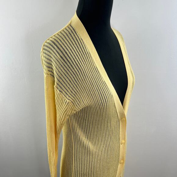 Uniqlo x Ines de la Fressange Yellow Linen-Blend Open-Knit Cardigan Sweater M - Picture 5 of 10